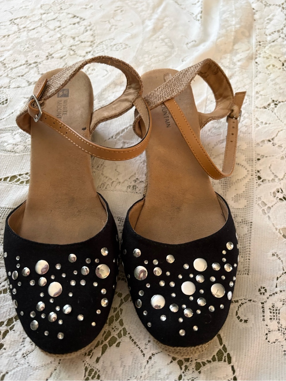 White Mountain Black Studded Ankle-Strap Sandals